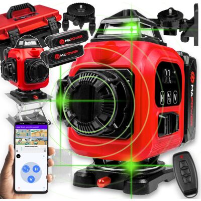 Mapower Mpll01 Poziomica Laserowa Laser Krzyżowy 360 4D Płaszczyznowa Pro Zielony 2X Aku Mapower Mpll01 Poziomica Laserowa Laser Krzyżowy 360 4D Płaszczyznowa Pro Zielony 2X Aku