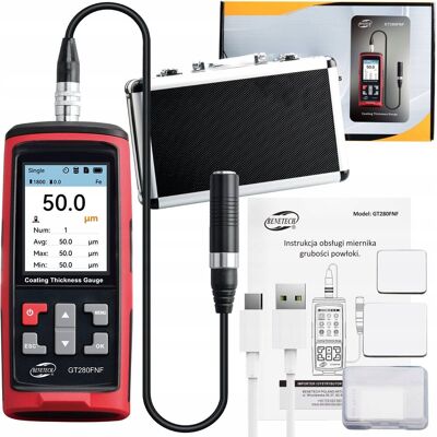 Benetech Miernik Grubości Powłoki Lakieru Stal Aluminium Sonda Przewodowa Lcd Usb-C Benetech Miernik Grubości Powłoki Lakieru Stal Aluminium Sonda Przewodowa Lcd Usb-C