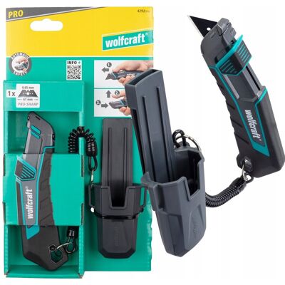 Nóż trapezowy z linką z futerałem z ostrzem trapezowym PRO SAFETY wolfcraft Nóż trapezowy z linką z futerałem z ostrzem trapezowym PRO SAFETY wolfcraft