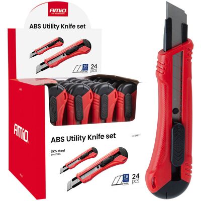 Nożyk uniwersalny ze stali SK5 ABS 100x18x0,5mm 24szt. Box AMIO-04811 Nożyk uniwersalny ze stali SK5 ABS 100x18x0,5mm 24szt. Box AMIO-04811