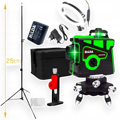 Poziomica Laserowa Laser Krzyżowy Hilda 3D + Statyw 215Cm + Lampa Led Poziomica Laserowa Laser Krzyżowy Hilda 3D + Statyw 215Cm + Lampa Led