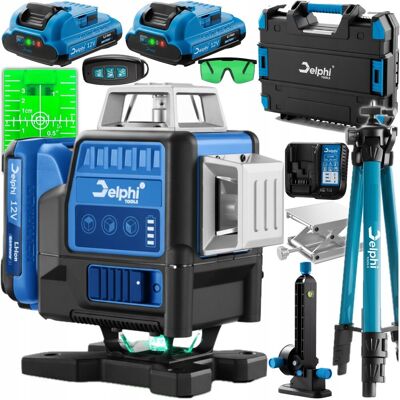 Delphi tools POZIOMICA LASEROWA PRO LASER KRZYŻOWY 360 4D ZIELONY 2x AKU STATYW 16 LINII Delphi tools POZIOMICA LASEROWA PRO LASER KRZYŻOWY 360 4D ZIELONY 2x AKU STATYW 16 LINII
