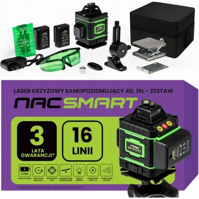 POZIOMNICA LASEROWA NAC SMART LASER KRZYŻOWY 4D 360 16 LINII PILOT UCHWYT POZIOMNICA LASEROWA NAC SMART LASER KRZYŻOWY 4D 360 16 LINII PILOT UCHWYT