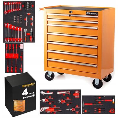 Riwall Pro, szafka pomarańczowa warsztatowa wózek narzędziowy 688 el. pro 7 szuflad, 4 lata gwarancji Riwall Pro, szafka pomarańczowa warsztatowa wózek narzędziowy 688 el. pro 7 szuflad, 4 lata gwarancji