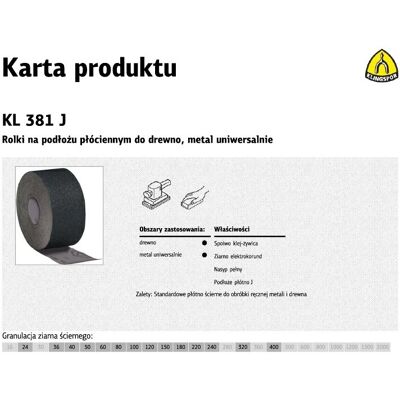 Rolka na podłożu płóciennym KLINGSPOR, 200 mm, gr. 60 Rolka na podłożu płóciennym KLINGSPOR, 200 mm, gr. 60