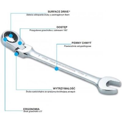 Sata Klucz Płasko-Oczkowy 19Mm Z Grzechotką Łamany Sata Klucz Płasko-Oczkowy 19Mm Z Grzechotką Łamany