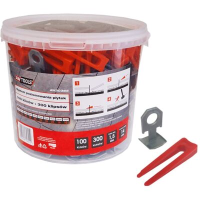 System poziomowania płytek AWTOOLS, 7 - 14 mm, 100 szt i 300 szt System poziomowania płytek AWTOOLS, 7 - 14 mm, 100 szt i 300 szt