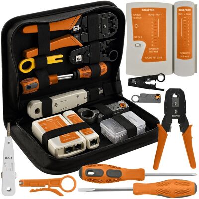Iso Trade Tester kabli RJ45 RJ11, zestaw narzędzi sieciowych, ściągacz zaciskarka, gotowy do pracy komplet XXL BIGSTREN Iso Trade Tester kabli RJ45 RJ11, zestaw narzędzi sieciowych, ściągacz zaciskarka, gotowy do pracy komplet XXL BIGSTREN