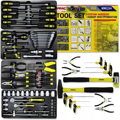 WMC Tools WMC Duży Zestaw NARZĘDZI 253 ELEMENTY klucze NASADKI szczypce MŁOTKI WMC Tools WMC Duży Zestaw NARZĘDZI 253 ELEMENTY klucze NASADKI szczypce MŁOTKI