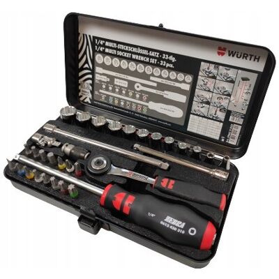 Zestaw 33 elementów Wurth Würth 1/4" Drive Multi-Drive – Metricalny, Torx, Sześciokątny Zestaw 33 elementów Wurth Würth 1/4" Drive Multi-Drive – Metricalny, Torx, Sześciokątny