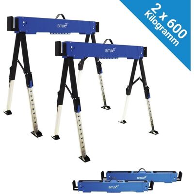 BITUXX Zestaw 2 kozłów składanych regulowana wysokość 62-87 cm udźwig 600 kg/ sztuka BITUXX Zestaw 2 kozłów składanych regulowana wysokość 62-87 cm udźwig 600 kg/ sztuka