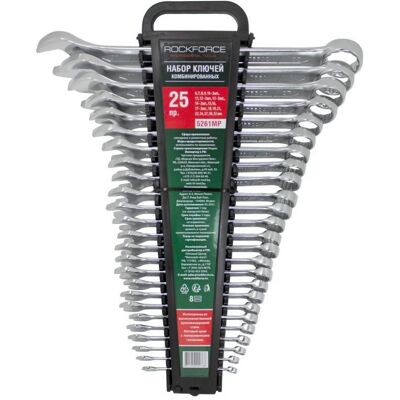 Zestaw komplet kluczy płasko-oczkowych klucze płasko oczkowe 25el. 6-32mm stal Cr-V ROCKFORCE Zestaw komplet kluczy płasko-oczkowych klucze płasko oczkowe 25el. 6-32mm stal Cr-V ROCKFORCE