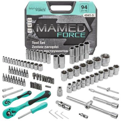 Inny producent Zestaw komplet narzędzi narzędzia PROFI nasadki grzechotka bity 94el 1/4' 1/2' 6-kątnych 4-22mm MAMEDFORCE Inny producent Zestaw komplet narzędzi narzędzia PROFI nasadki grzechotka bity 94el 1/4' 1/2' 6-kątnych 4-22mm MAMEDFORCE