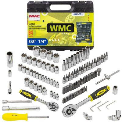 WMC Tools Zestaw komplet narzędzi narzędziowy nasadki bity klucze 94el 1/4' 3/8' 6-kątnych 4-22mm WMC WMC Tools Zestaw komplet narzędzi narzędziowy nasadki bity klucze 94el 1/4' 3/8' 6-kątnych 4-22mm WMC