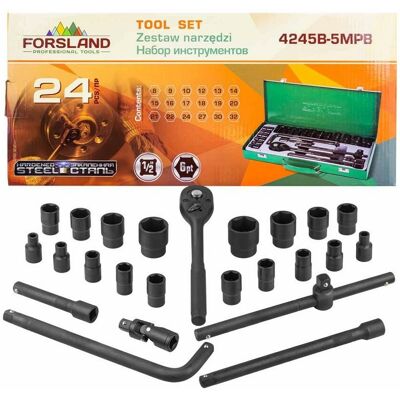 Zestaw narzędzi 1/2' 24 el FORSLAND 8–32 mm Klucze nasadowe 6-kątne Walizka Zestaw narzędzi 1/2' 24 el FORSLAND 8–32 mm Klucze nasadowe 6-kątne Walizka