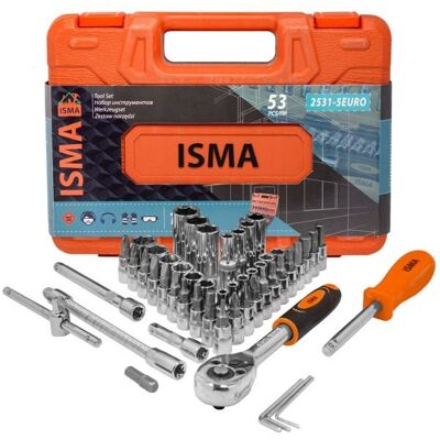 ISMA ZESTAW NARZĘDZI NASADEK Cr-V 1/4' BITY NASADKI GRZECHOTKA 53el. Walizka ISMA ZESTAW NARZĘDZI NASADEK Cr-V 1/4' BITY NASADKI GRZECHOTKA 53el. Walizka