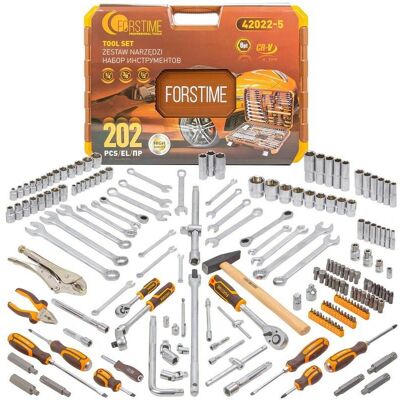 FORSTIME Zestaw narzędzi NASADKI BITY KLUCZE 202 el. 1/4' 3/8' 1/2' 6-kątnych 4-32mm STAL FORSTIME Zestaw narzędzi NASADKI BITY KLUCZE 202 el. 1/4' 3/8' 1/2' 6-kątnych 4-32mm STAL