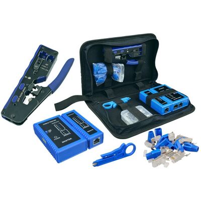 Inny producent Zestaw Narzędzi Sieciowych RJ45 Kat.6A/7 z Testerem i Etui - Zaciskarka, Ściągacz, Wtyki Przelotowe (10szt) - Klanet Inny producent Zestaw Narzędzi Sieciowych RJ45 Kat.6A/7 z Testerem i Etui - Zaciskarka, Ściągacz, Wtyki Przelotowe (10szt) - Klanet