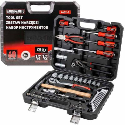 BaumAuto Zestaw narzędzi WARSZTATOWY WALIZKA NASADKI KLUCZE 1/2' 1/4' 60el. 6-kątne 7-27mm BaumAuto Zestaw narzędzi WARSZTATOWY WALIZKA NASADKI KLUCZE 1/2' 1/4' 60el. 6-kątne 7-27mm