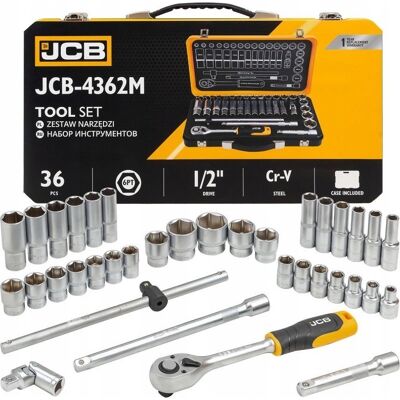 Zestaw Narzędziowy 1/2' 36El. 8-32Mm Grzechotka Przedłużki Nasadki Jcb Zestaw Narzędziowy 1/2' 36El. 8-32Mm Grzechotka Przedłużki Nasadki Jcb