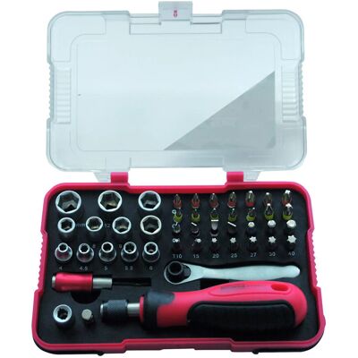 Modeco Expert Zestaw wkrętak minigrzechotka nasadki bity PVC box 45cz Modeco Expert Zestaw wkrętak minigrzechotka nasadki bity PVC box 45cz