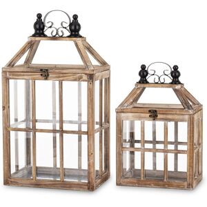 ART Komplet Drewnianych Brązowych Lampionów Latarni Retro Loft Vintage 2 Sztuki ART Komplet Drewnianych Brązowych Lampionów Latarni Retro Loft Vintage 2 Sztuki