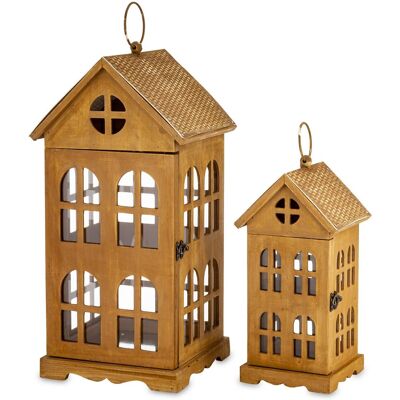 ART 2 x Latarnia Lampion Drewniany Domek Komplet Zestaw Retro Loft Vintage ART 2 x Latarnia Lampion Drewniany Domek Komplet Zestaw Retro Loft Vintage