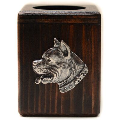 Amerykański Staffordshire Terrier, Amstaff, Amstaf I - Drewniany Świecznik Z Psem, Unikatowa Pamiątka Po Utracie Psa, Rękodzieło Marki Art-Dog Amerykański Staffordshire Terrier, Amstaff, Amstaf I - Drewniany Świecznik Z Psem, Unikatowa Pamiątka Po Utracie Psa, Rękodzieło Marki Art-Dog