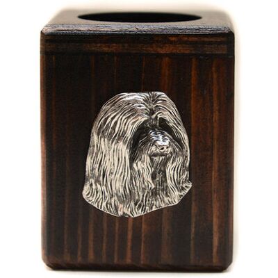Bearded Collie, Highland Collie - drewniany świecznik z psem, unikatowa pamiątka po utracie psa, rękodzieło marki Art-Dog Bearded Collie, Highland Collie - drewniany świecznik z psem, unikatowa pamiątka po utracie psa, rękodzieło marki Art-Dog