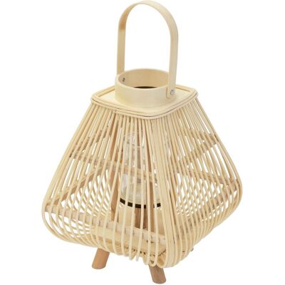 ECD Germany Lampion bambusowy o wysokości 45,5 cm stylowa latarnia dekoracyjna w kolorze naturalnym z plecionym uchwytem i szklanym wkładem eleganck.. ECD Germany Lampion bambusowy o wysokości 45,5 cm stylowa latarnia dekoracyjna w kolorze naturalnym z plecionym uchwytem i szklanym wkładem eleganck..