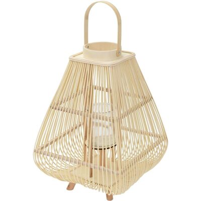 ECD Germany Lampion bambusowy o wysokości 63,5 cm stylowa latarnia dekoracyjna w kolorze naturalnym z plecionym uchwytem i szklanym wkładem eleganck.. ECD Germany Lampion bambusowy o wysokości 63,5 cm stylowa latarnia dekoracyjna w kolorze naturalnym z plecionym uchwytem i szklanym wkładem eleganck..