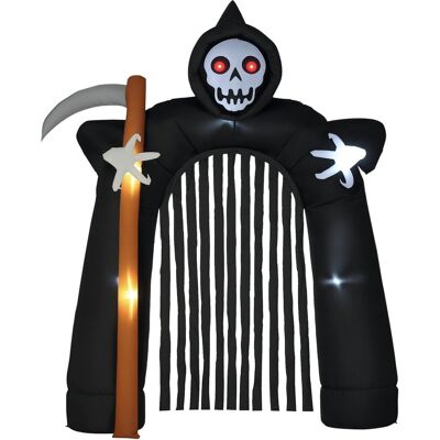 HOMCOM Halloween Nadmuchiwany Łuk z Kosiarzem 2,85 m Wielka Dekoracja z Oświetleniem LED, Dekoracje na Imprezy Wewnętrzne i Zewnętrzne HOMCOM Halloween Nadmuchiwany Łuk z Kosiarzem 2,85 m Wielka Dekoracja z Oświetleniem LED, Dekoracje na Imprezy Wewnętrzne i Zewnętrzne