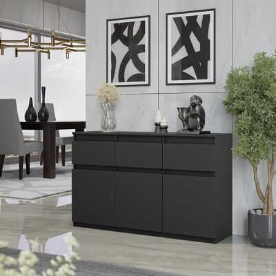 Furnica KOMODA 120 CM ANTRACYT 3 SZUFLADY, 3 DRZWI, 3 PÓŁKI SALON, SYPIALNIA Furnica KOMODA 120 CM ANTRACYT 3 SZUFLADY, 3 DRZWI, 3 PÓŁKI SALON, SYPIALNIA