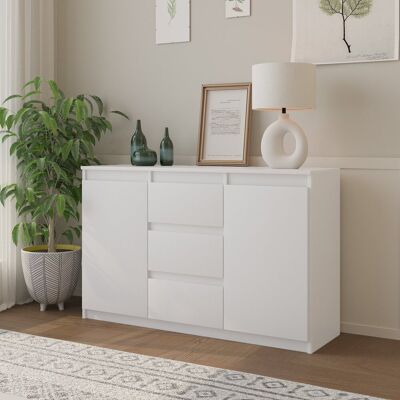 Furnica KOMODA 120 CM BIAŁY MAT 3 SZUFLADY, 2 DRZWI, 2 PÓŁKI, SALON Furnica KOMODA 120 CM BIAŁY MAT 3 SZUFLADY, 2 DRZWI, 2 PÓŁKI, SALON