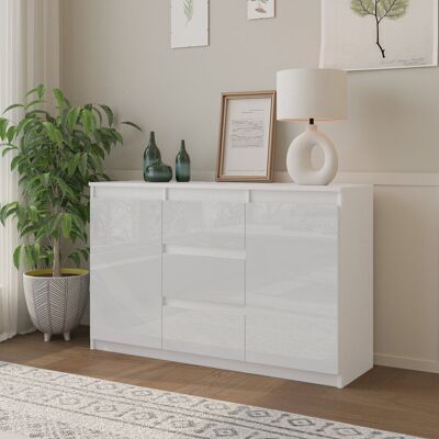 Furnica KOMODA 120 CM BIAŁY MAT/ BIAŁY POŁYSK 3 SZUFLADY, 2 DRZWI, 2 PÓŁKI, SALON Furnica KOMODA 120 CM BIAŁY MAT/ BIAŁY POŁYSK 3 SZUFLADY, 2 DRZWI, 2 PÓŁKI, SALON