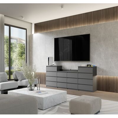 Furnica KOMODA 220 CM ANTRACYT 14 SZUFLAD ZESTAW TRZECH KOMÓD, SALON Furnica KOMODA 220 CM ANTRACYT 14 SZUFLAD ZESTAW TRZECH KOMÓD, SALON
