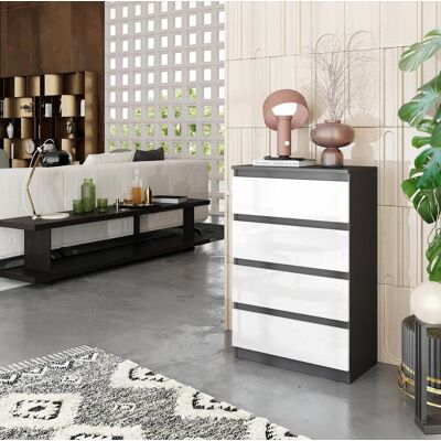 Furnica Komoda 60 Cm Antracyt / Biały Połysk 4 Szuflady Salon, Sypialnia Furnica Komoda 60 Cm Antracyt / Biały Połysk 4 Szuflady Salon, Sypialnia