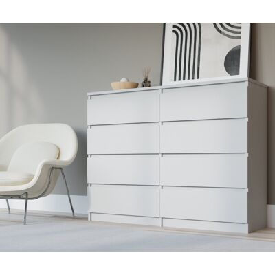 3XE LIVING Biały 8-Szufladkowa Komoda - Mebel do przechowywania 3XE LIVING Biały 8-Szufladkowa Komoda - Mebel do przechowywania