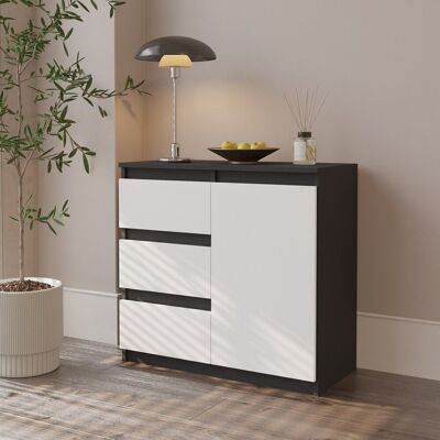 Furnica Komoda 80 Cm Antracyt / Biały Mat 3 Szuflady, 1 Drzwi, 1 Półka Salon Furnica Komoda 80 Cm Antracyt / Biały Mat 3 Szuflady, 1 Drzwi, 1 Półka Salon