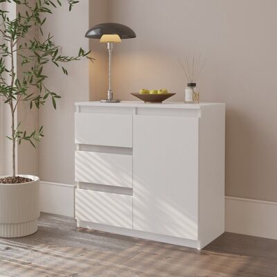Furnica Komoda 80 Cm Biały Mat 3 Szuflady, 1 Drzwi, 1 Półka Salon Sypialnia Furnica Komoda 80 Cm Biały Mat 3 Szuflady, 1 Drzwi, 1 Półka Salon Sypialnia