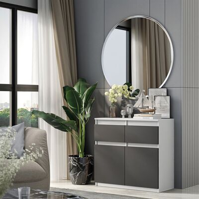 Furnica Komoda 80 Cm Biały Mat / Antracyt 2 Szuflady, 2 Drzwi, 2 Półki, Salon Furnica Komoda 80 Cm Biały Mat / Antracyt 2 Szuflady, 2 Drzwi, 2 Półki, Salon