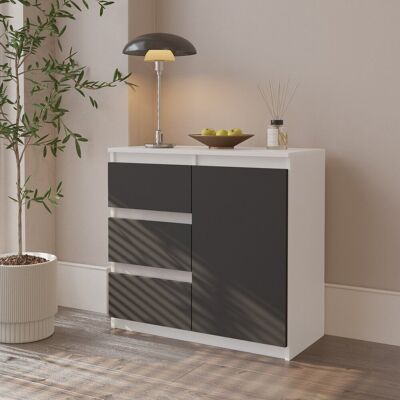 Furnica KOMODA 80 CM BIAŁY MAT / ANTRACYT 3 SZUFLADY, 1 DRZWI, 1 PÓŁKA, SALON Furnica KOMODA 80 CM BIAŁY MAT / ANTRACYT 3 SZUFLADY, 1 DRZWI, 1 PÓŁKA, SALON