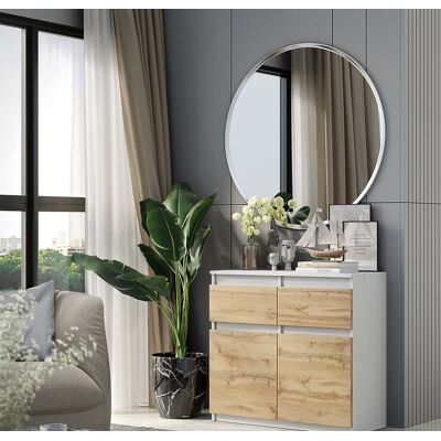 Furnica KOMODA 80 CM BIAŁY MAT / DĄB WOTAN 2 SZUFLADY, 2 DRZWI, 2 PÓŁKI, SALON Furnica KOMODA 80 CM BIAŁY MAT / DĄB WOTAN 2 SZUFLADY, 2 DRZWI, 2 PÓŁKI, SALON