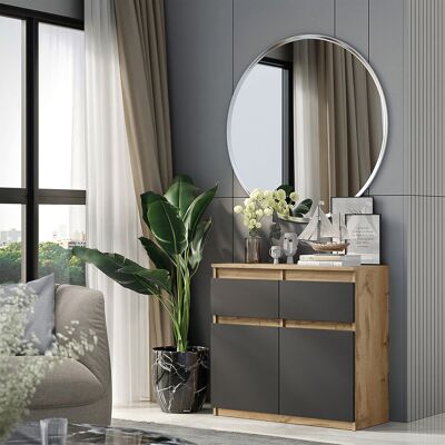 Furnica KOMODA 80 CM DĄB WOTAN/ANTRACYT 2 SZUFLADY, 2 DRZWI, 2 PÓŁKI, SALON Furnica KOMODA 80 CM DĄB WOTAN/ANTRACYT 2 SZUFLADY, 2 DRZWI, 2 PÓŁKI, SALON