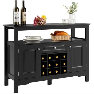 Nowoczesny Bufet Costway z Regałem na Wino - 117x40,5x82,5cm - Czarny Nowoczesny Bufet Costway z Regałem na Wino - 117x40,5x82,5cm - Czarny