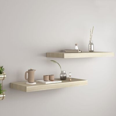 vidaXL 2x Półki na ścianę unoszące się Dąb 60x23.5x3.8 cm MDF Półki na ścianę - Półki ścienne vidaXL 2x Półki na ścianę unoszące się Dąb 60x23.5x3.8 cm MDF Półki na ścianę - Półki ścienne