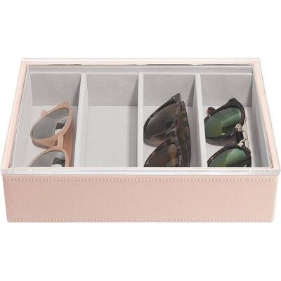 Pudełko na okulary Stackers Classic 4 komorowe różowe z akrylową pokrywką Pudełko na okulary Stackers Classic 4 komorowe różowe z akrylową pokrywką
