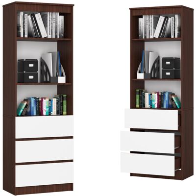 Akord Regał Biurowy 180x60 Wenge Biały 3 Szuflady 3 Półki Na Książki Dekoracje Akord Regał Biurowy 180x60 Wenge Biały 3 Szuflady 3 Półki Na Książki Dekoracje