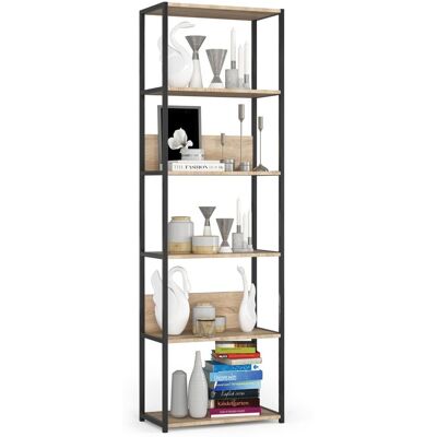 Akord Regał industrialny 60x192x32 cm czarny stelaż dąb sonoma 6 półek Akord Regał industrialny 60x192x32 cm czarny stelaż dąb sonoma 6 półek