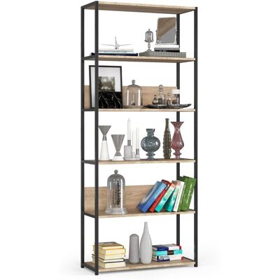 Akord Regał industrialny 80x192 cm czarny Dąb Sonoma 6 półek LOFT Akord Regał industrialny 80x192 cm czarny Dąb Sonoma 6 półek LOFT